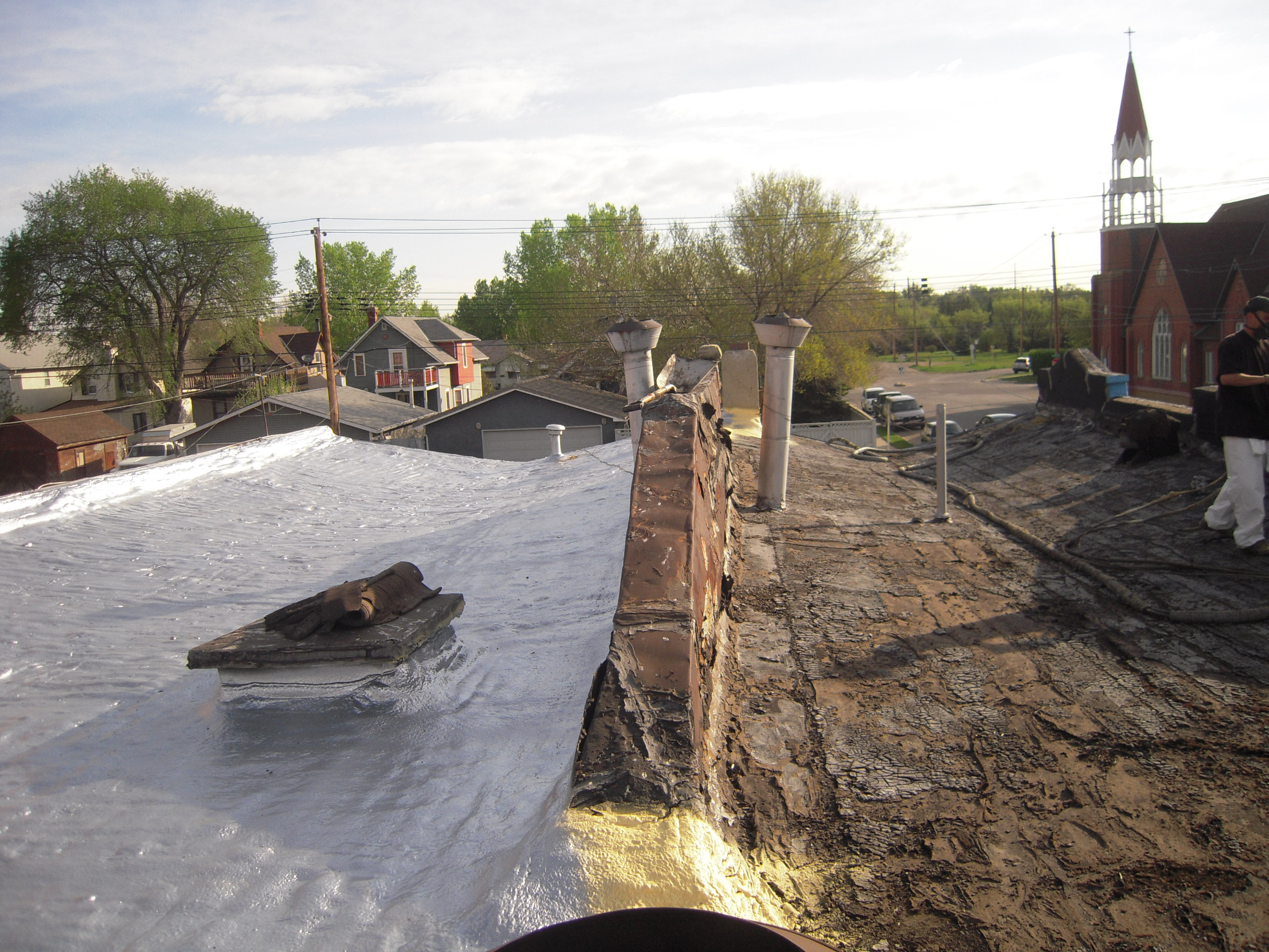 Roof during spray operation