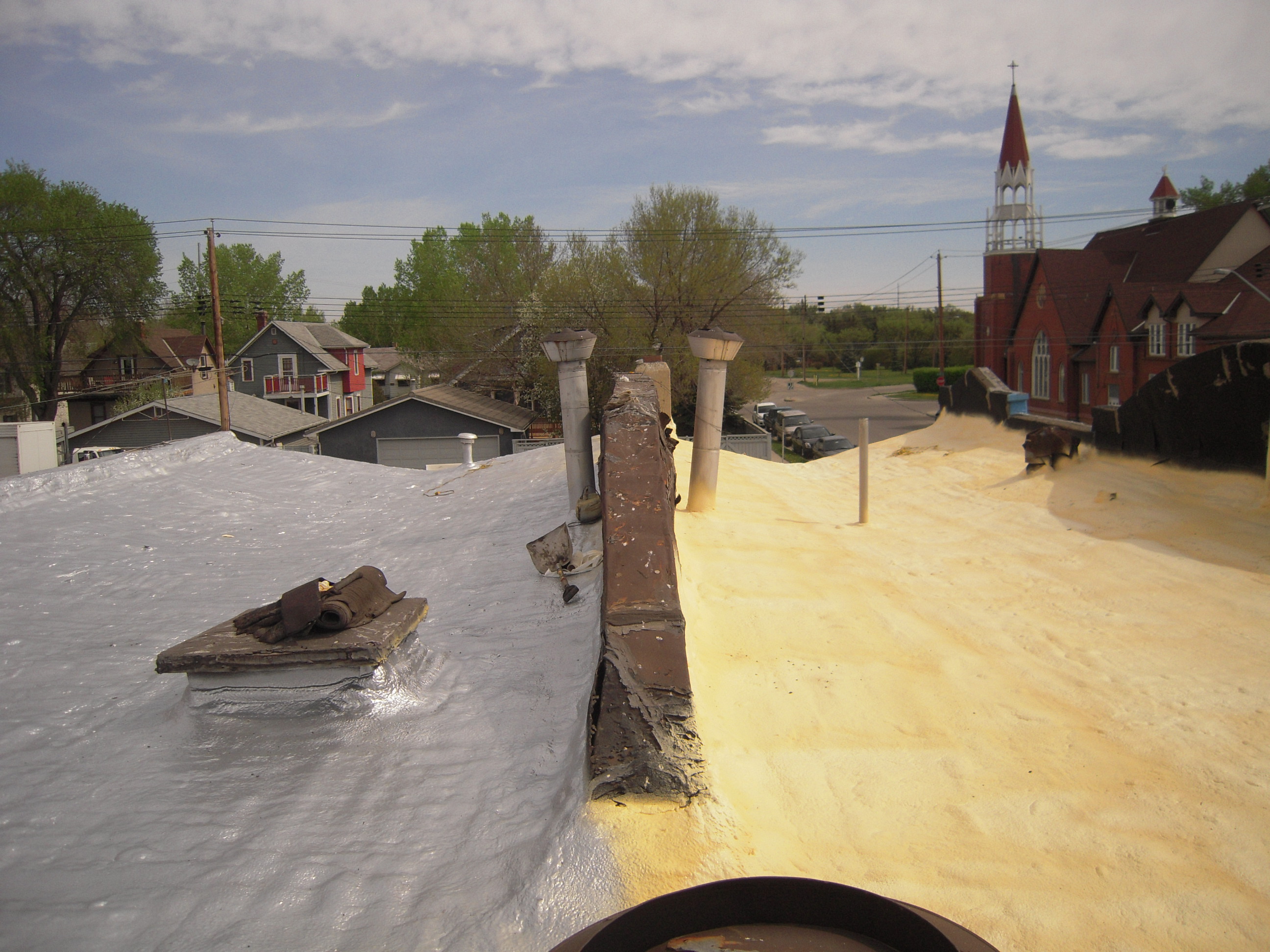 Roof during spray operation